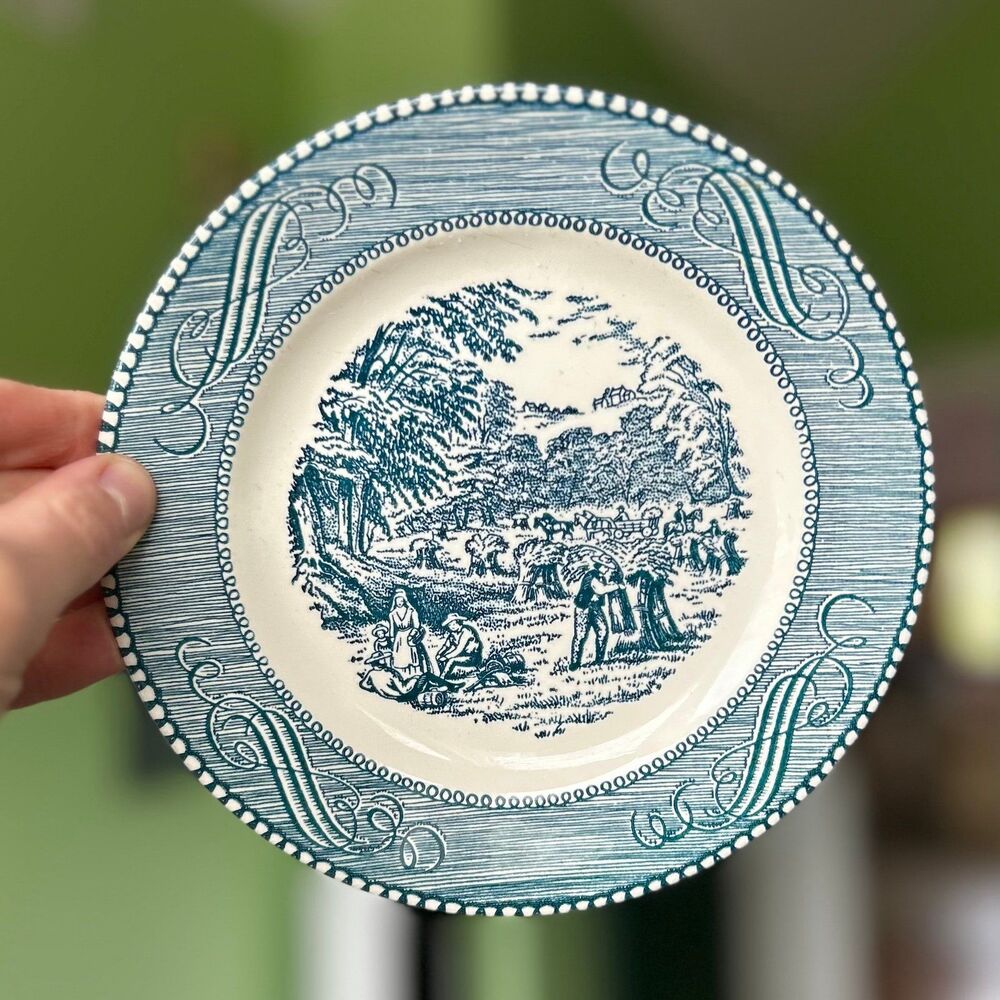 Colonial Stagecoach + Wheat Gathering Blue Pattern Cup + Saucer - Picture 3 of 11